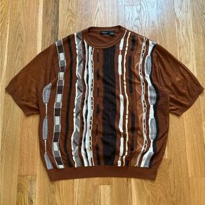 GACHU Vintage 90s Short Sleeve Knit 3D Cable Crewneck Sweater Biggie Hip Hop L